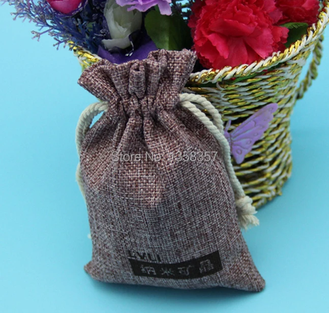100 шт./лот оптовая продажа джутовые/льняные подарочные пакеты на шнурке для