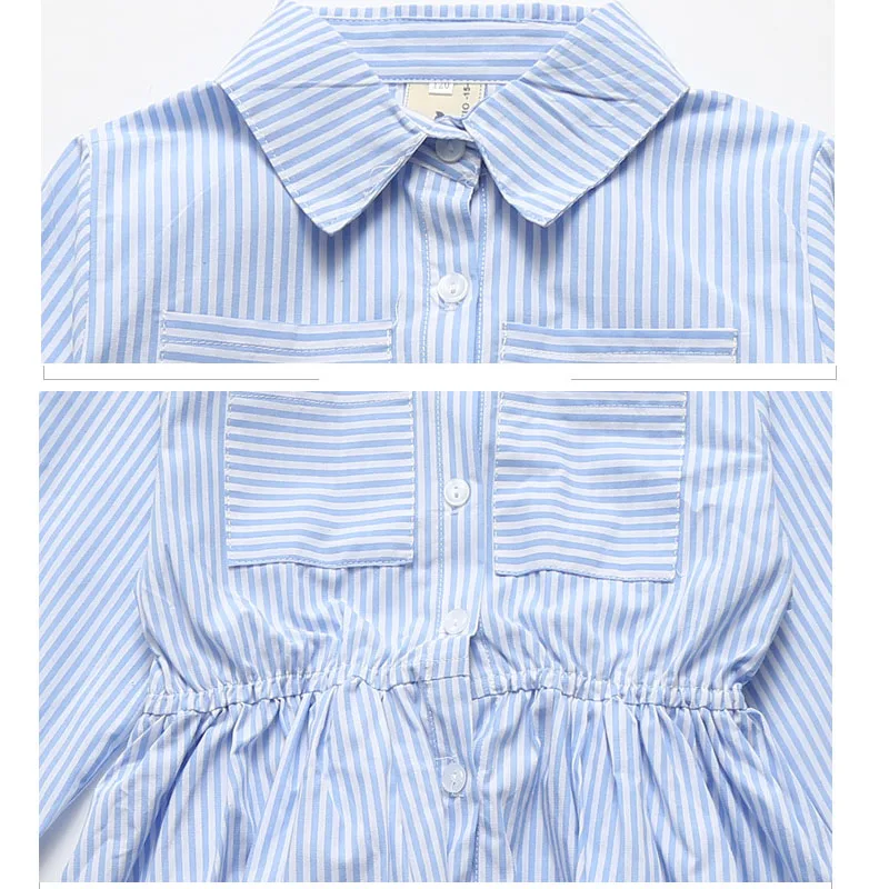 Kids Girls Shirts Fall 2018 Children Cotton Striped Shirt Dress Blue Blouses 5 7 9 10 12 Years Clothes | Мать и ребенок