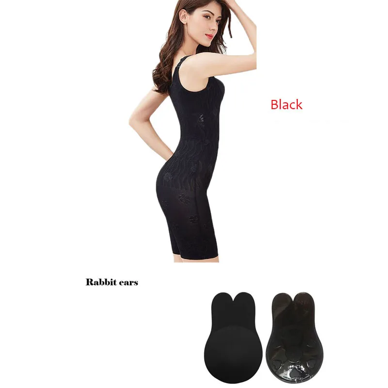 Black-BlackEars Women Waist Cincher Belt With Chest Hip Lift Leg Thigh Slimmer Hot Body Shaper High Waist Slimming Panties Stomach Girdle Corset - Цвет: Black-BlackEars