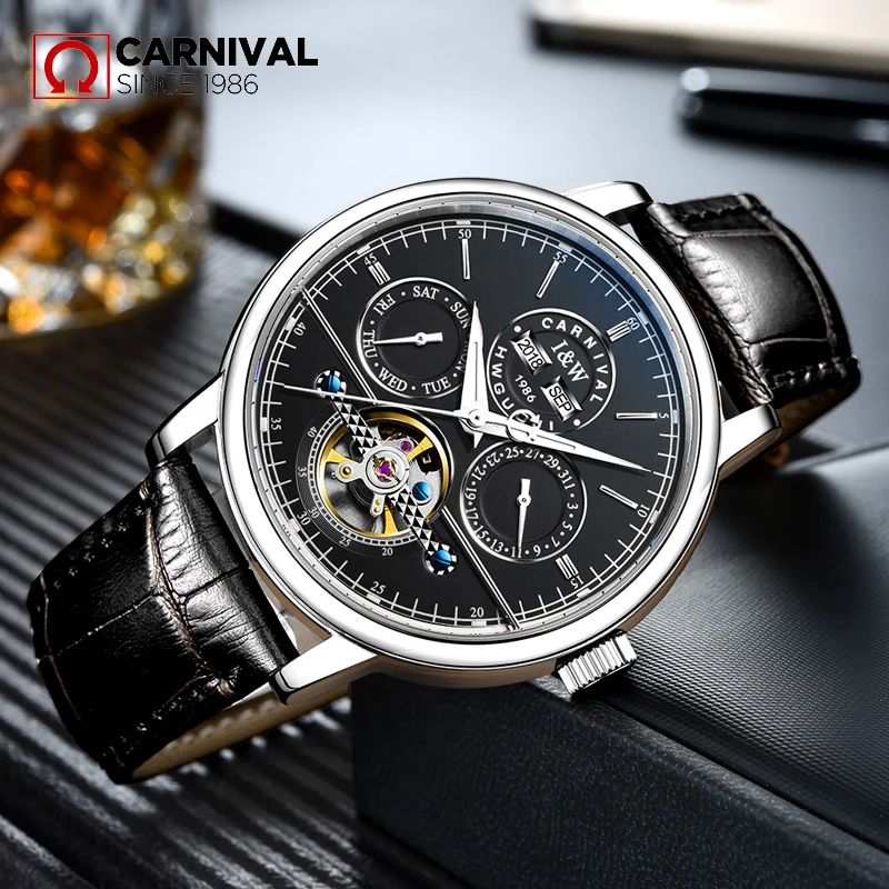 

2018 CARNIVAL Tourbillon Business Automatic Mechanical Men Watch TopBrand Luxury Montre Stainless Steel waterproof Sport relogio
