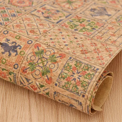 Retro Patchwork A4 Printed Soft Cork Fabric For DIY Garment Bag Needlework Handmade Craft DIY Supplies - Color: 09