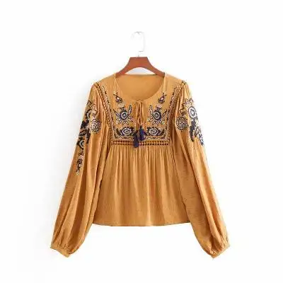 2018 осенние женские пуловеры с кисточками свободные рубашки blusa вышитые блузки