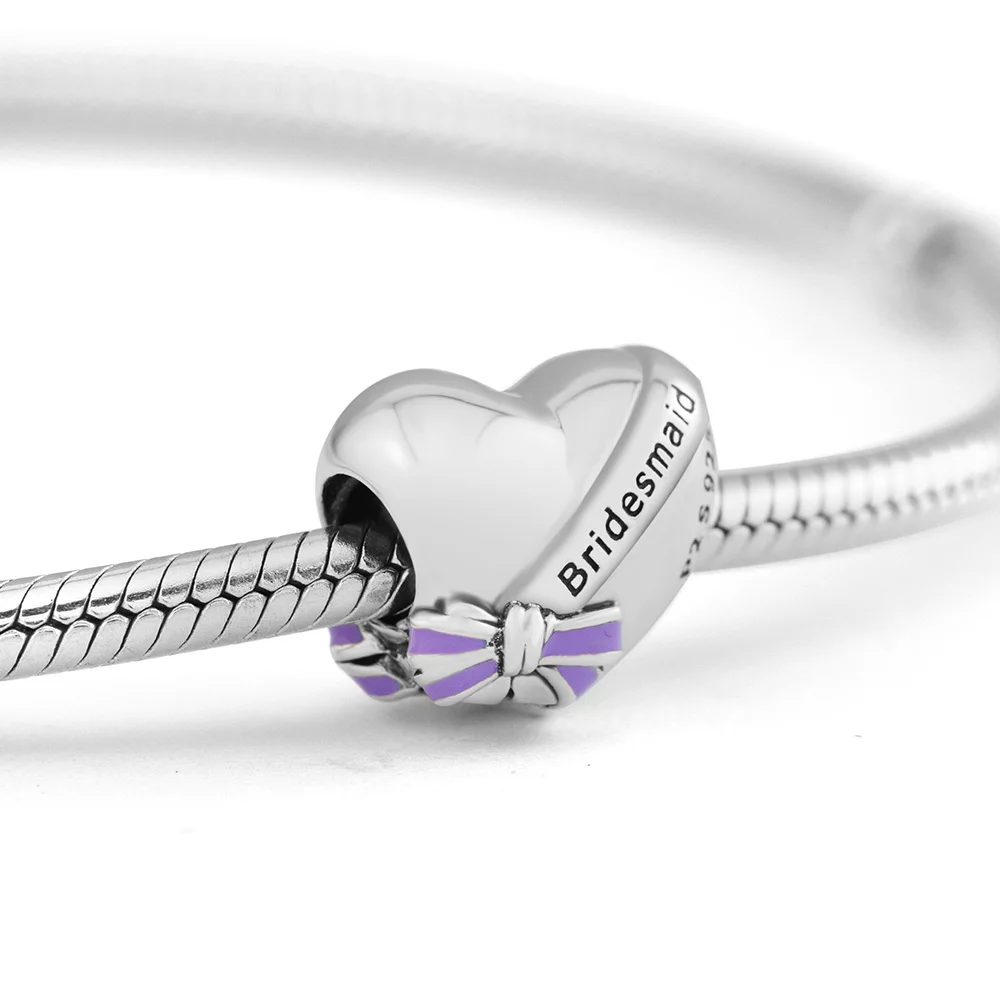 100% 925 Sterling Silver Best Bridesmaids Heart Charms Beads for Jewelry Making Fits Original Bracelet Women Accessories Bijoux | Украшения