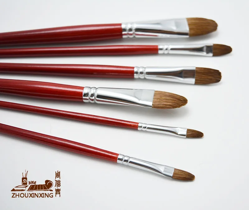 6 pcs/set weasel hair Fingernail sape oil painting brush enthusiasm red long wood rod Gouache Watercolor Painting Pen