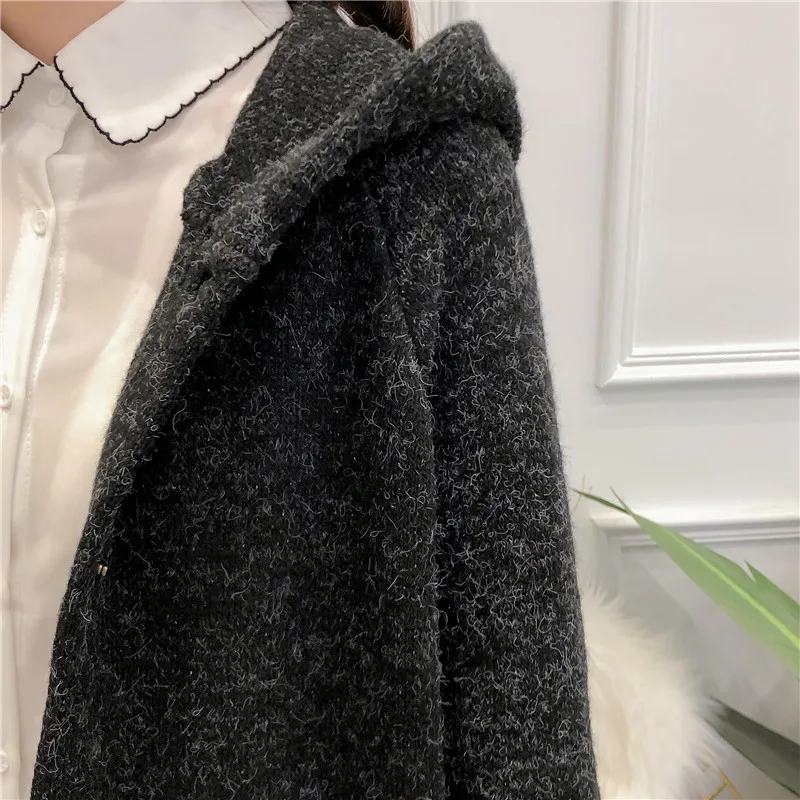 Kemixiaoxuan Новое поступление 2018 вязаные кардиганы с капюшоном женский черный свитер