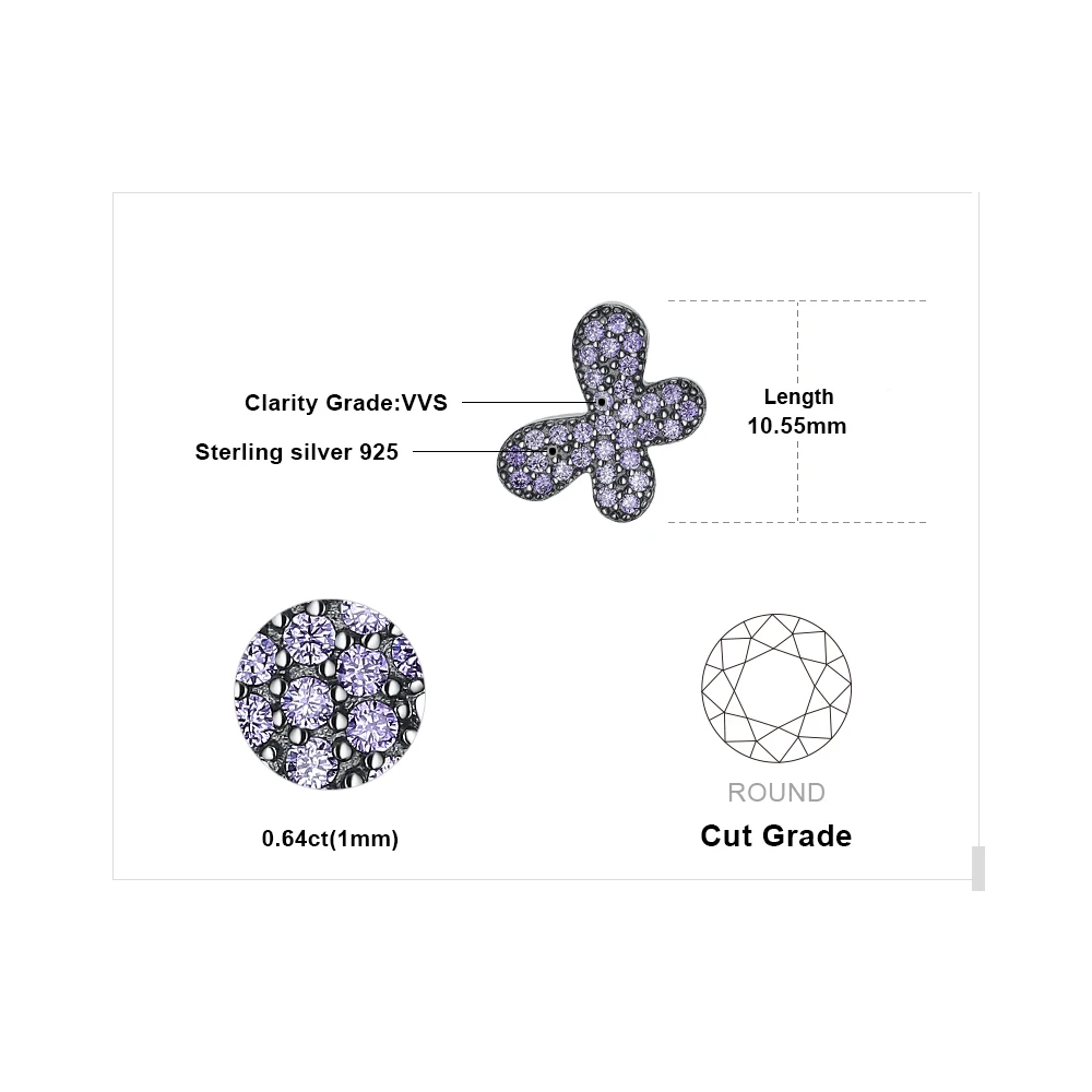 JewelryPalace стерлингового серебра 925 Бабочка проложить 0.6ct фуксия кубического