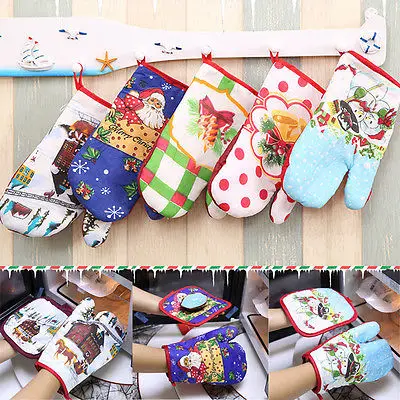 Перчатки для духовки выделенные перчатки термостойкий Коврик Рождественский