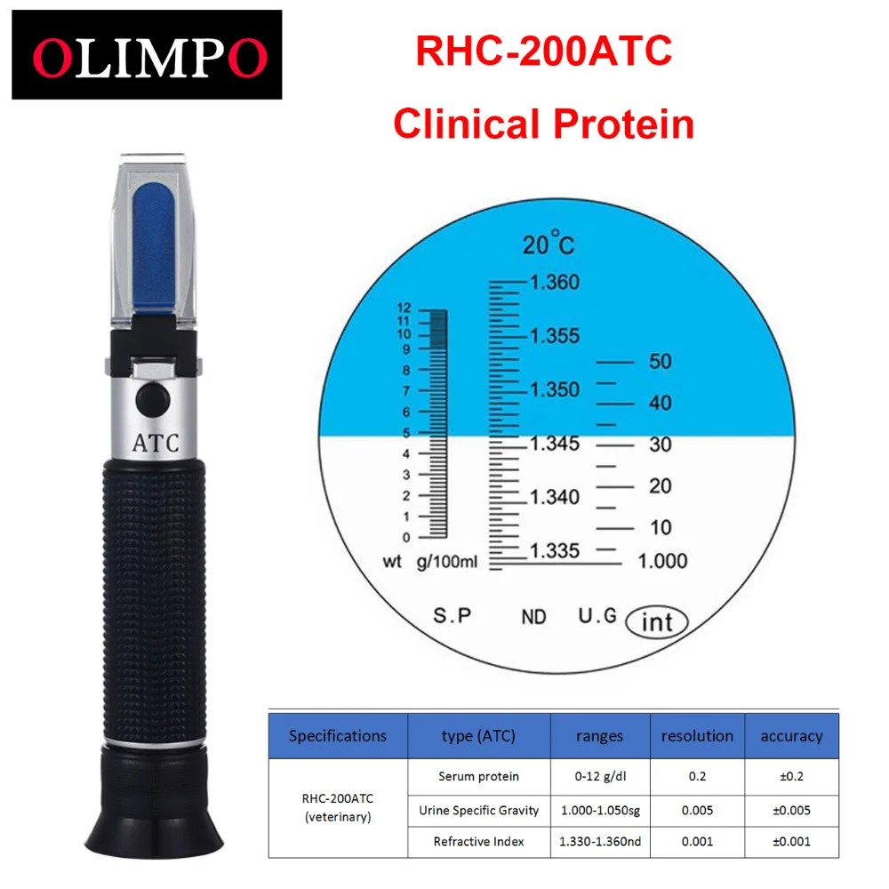 Ветеринарный клинический рефрактометр RHC 200ATC сывороточный белок 0 12 г/дл мочи 1 000