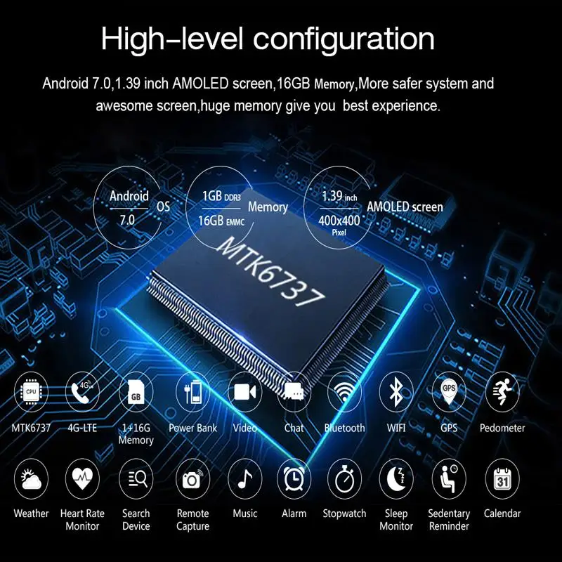 Новинка 2018 лидер продаж умные часы 4G Android 7 0 1 Гб + 16 ГБ 580 мАч GPS Wi-Fi с функцией