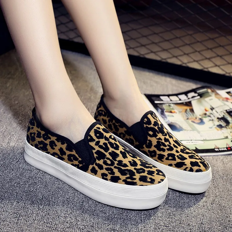 Женские парусиновые туфли на платформе классические кроссовки леопардовой