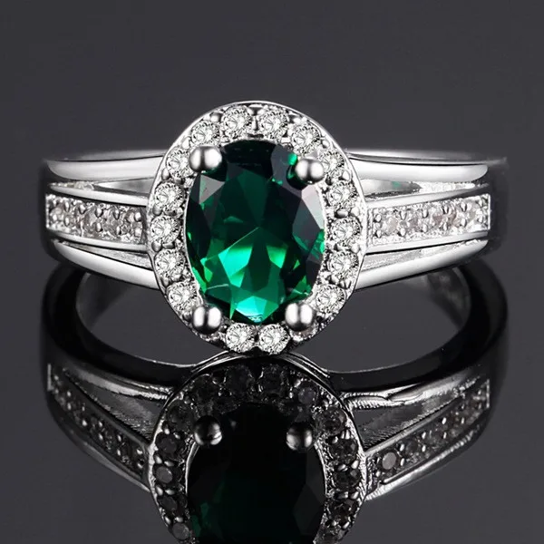 Vinnago Women's Anniversary Rings Silver Plated Marked 925 CZ Halo Colored Crystal Ring Female Jewellery Red Blue Green Purple |