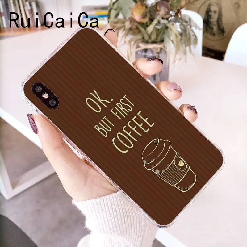 RuiCaiCa Забавный ОК но сначала кофе книга на заказ фото мягкий чехол для телефона