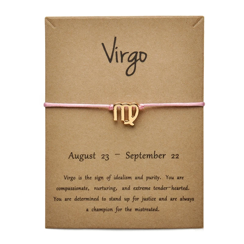Pink Colors Gold Card Fashion Jewelry 12 Constellations Zodiac Woven Bracelet Bangles For Women | Украшения и аксессуары