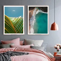 sea beach green leaves landscape posters and prints wall art canvas painting nordic poster wall picture for living room decor