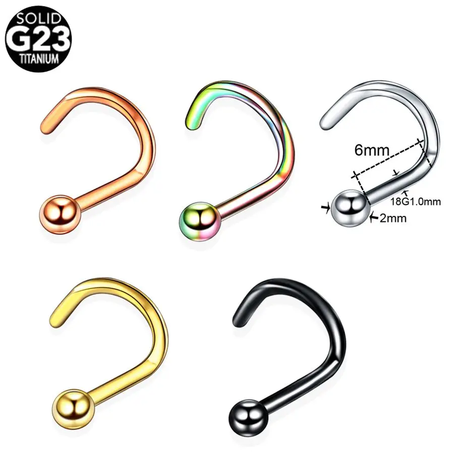5PCS Titanium Labret Helix Tragus Piercing Fake Clip on Nose Stud Rings Nostril Earring Cartilage Septum Rings Piercing Jewelry - Metal color: Style4 1x6x2mm