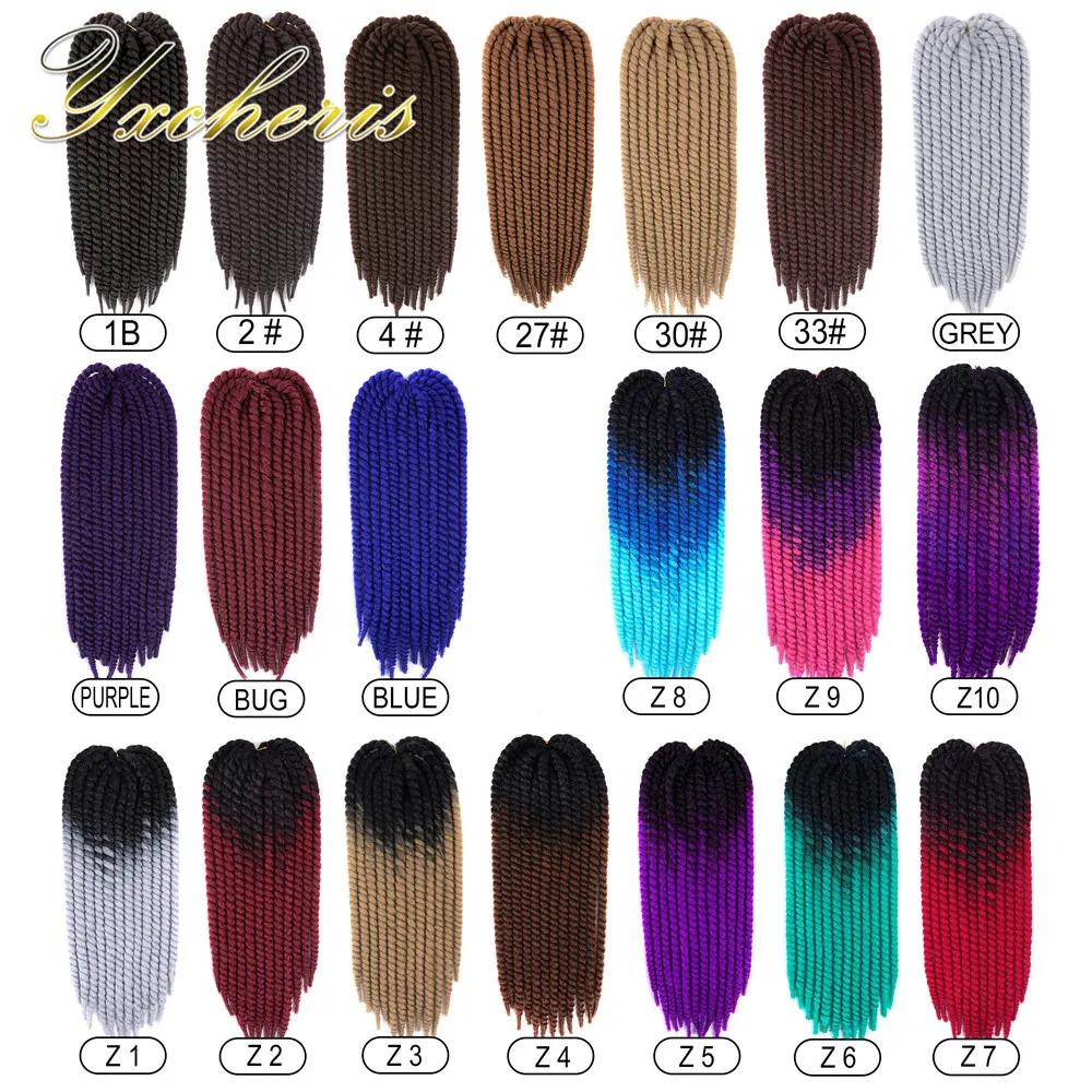 YXCHERISHAIR HAVANA mambo твист вязание крючком плетение волос 1 шт./упак. 2" 120 г эффектом деграде(переход от темного к черного, серого и синего цвета синтетический Высокая Температура волокна