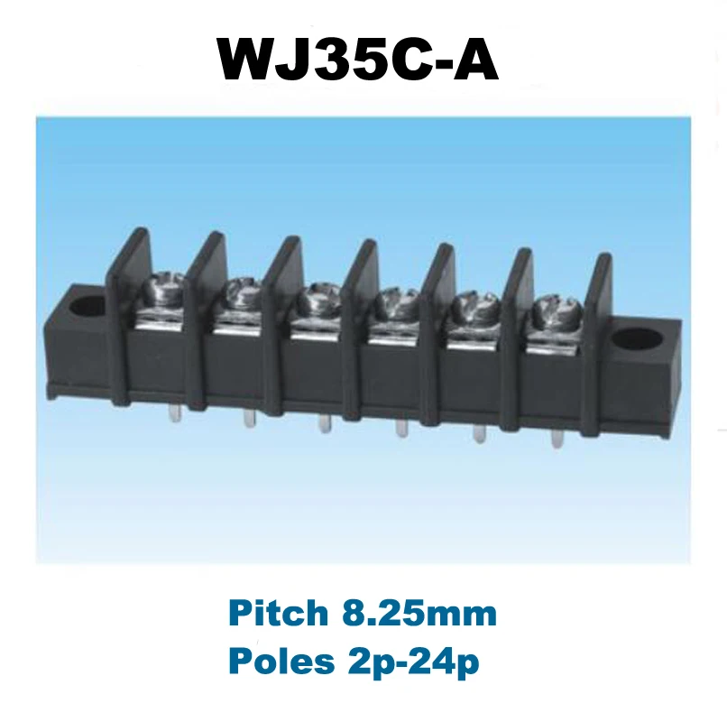 

10/50Pcs Pitch 8.25mm Barrier PCB Terminal Block Straight 2/3/4/5/6Pin Morsettiera Wire Connectors With Screw Holes 20A 12AWG