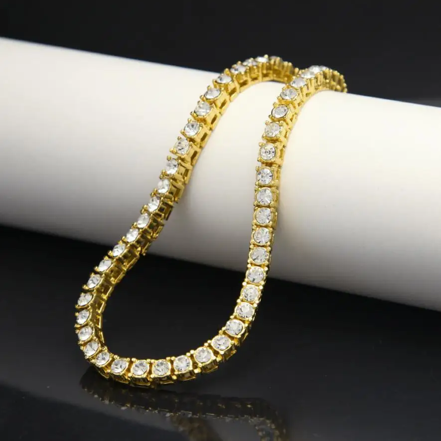 1 ряд Bling Iced Out мужской s Циркон Теннисный браслет цепочка для мужчин CZ звено цепь для хип-хоп ювелирные изделия золото серебро черный цвет