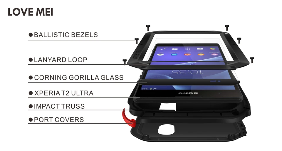 LOVE MEI мощная капля грязи Водонепроницаемость gorilla glass+ Алюминиевый металлический защитный чехол для sony Xperia Z3 Z4 Z5/XA1 Ultra/M5/T2