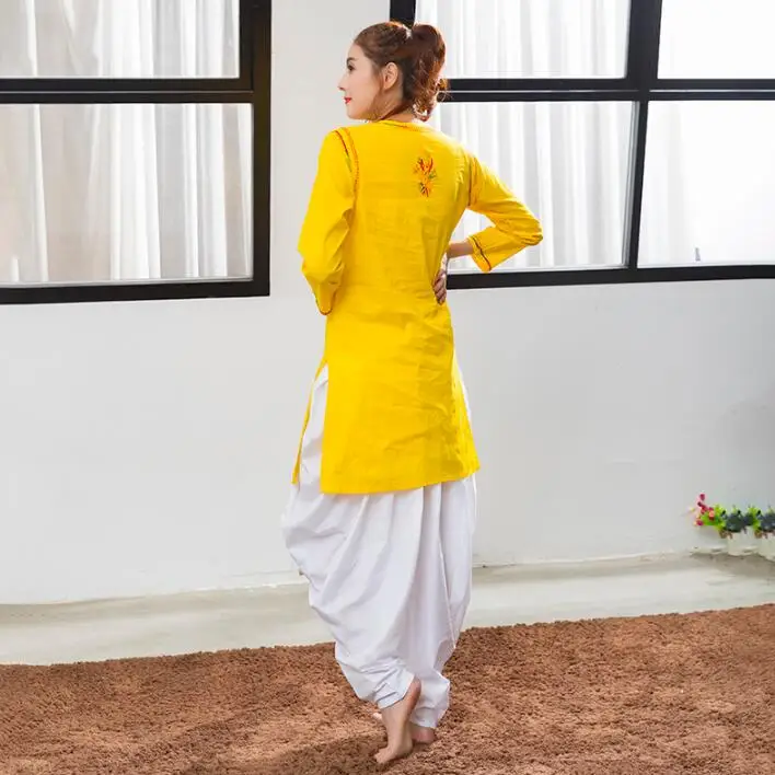 Индийский традиционный Женский костюм для йоги Kurtas брюки хлопковый топ ручной