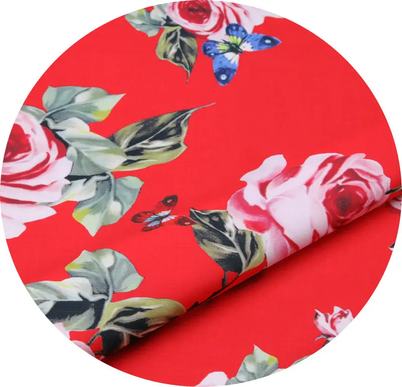 New products in spring and summer the same red rose printed dress cotton silk fabric pure shirt fabric. | Дом и сад