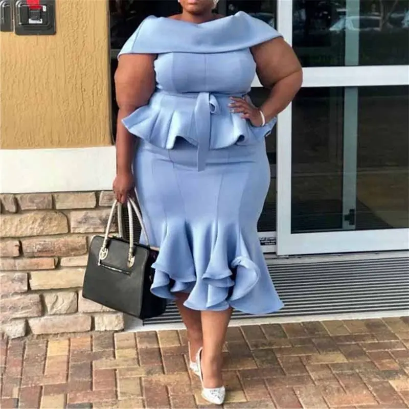 Размера плюс вечерние летние сексуальные Клубные синие африканские миди платья