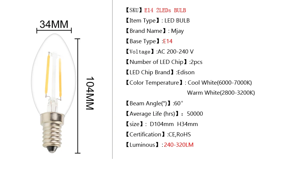 5 xedison нитевые светодиодные лампы в форме свечи лампы 2 Вт, 4 Вт, 6 Вт, E14 220V Светодиодная лампа светильник высокой яркости Led лампа накаливания лампа в форме пузыря для украшения дома