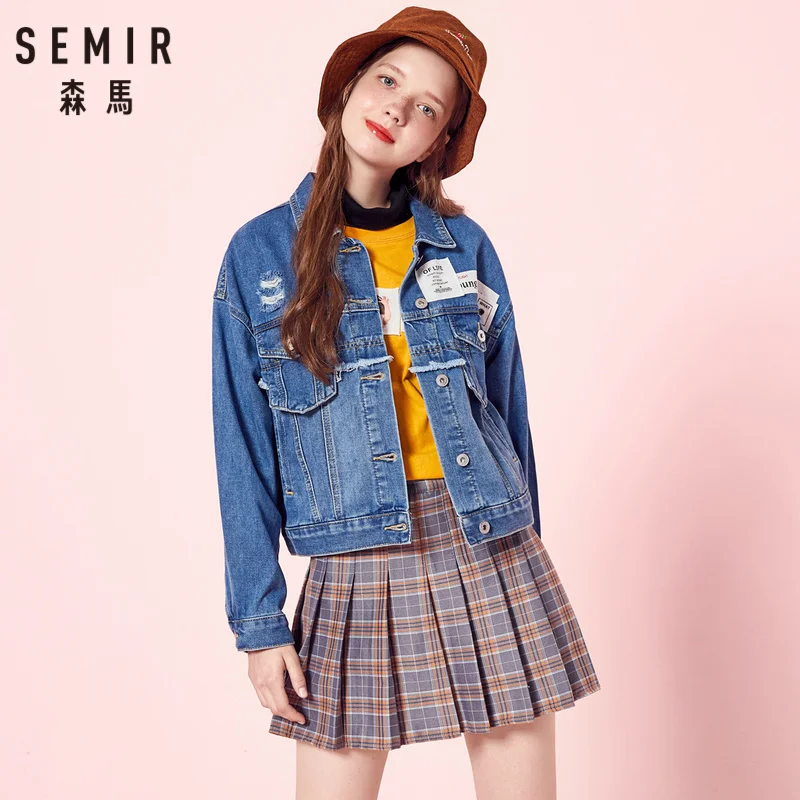 SEMIR женская короткая джинсовая куртка с вышивкой из 100% хлопка джинсовым пальто
