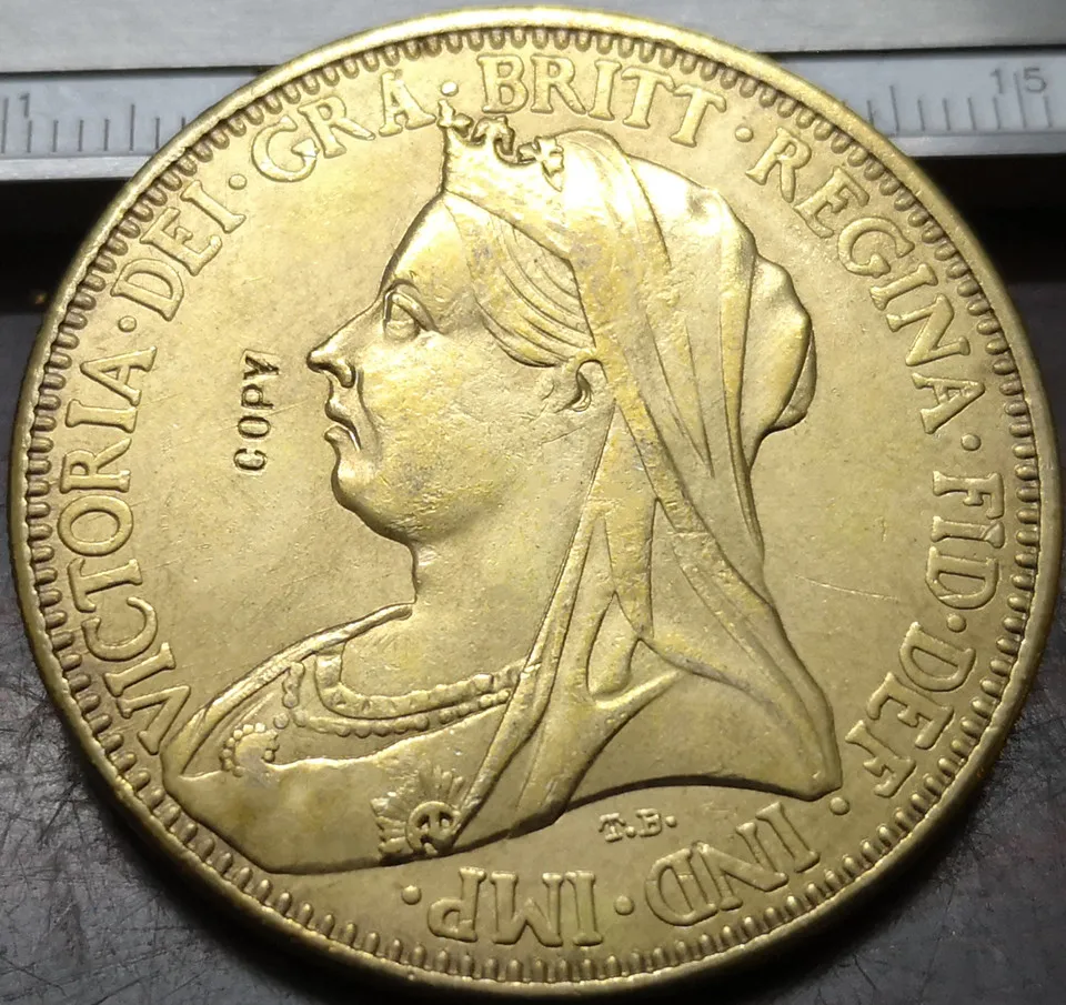 1893 Великобритания 5 фунтов-Виктория 3rd portrait. 9999 pure Gold Plated Имитация монеты
