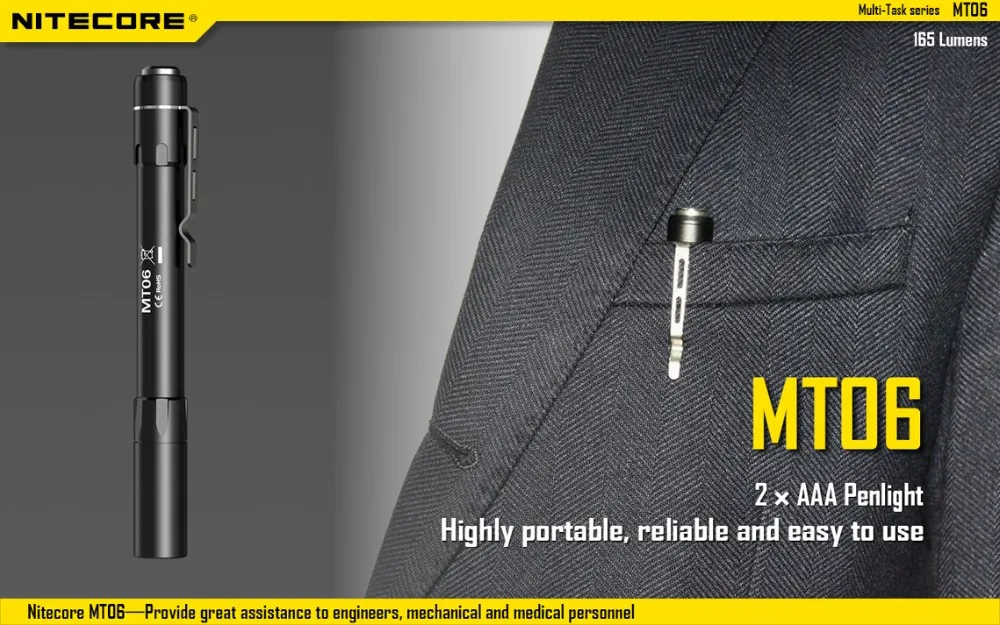 NITECORE MT06 MT06MD светодиодный фонарик для докторов, медицинский фонарик, высокоэффективный, EDC, фонарик, снаряжение, водонепроницаемый, мини, ультра портативный фонарь