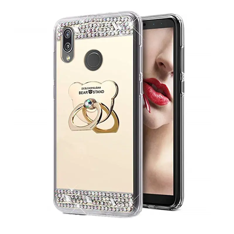 Fashion Mirror Bling Case for Huawei Y9 2019 P Smart Plus Nova 3i Honor 8c honor 8X Glitter Ring Holder Phone Shell Cover |
