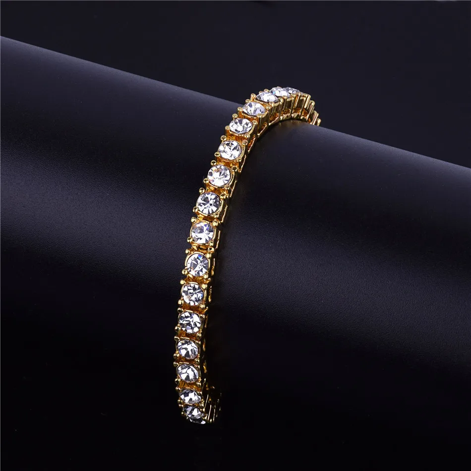 Модный хип-хоп мужской браслет серебро/золото черный Iced Out 1 ряд Стразы Bling цепь теннисный браслет для мужчин ювелирные изделия