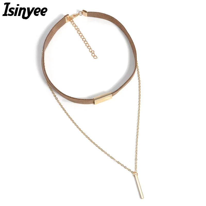 Женское бархатное ожерелье-чокер ISINYEE черно-коричневое из кожаной веревки с