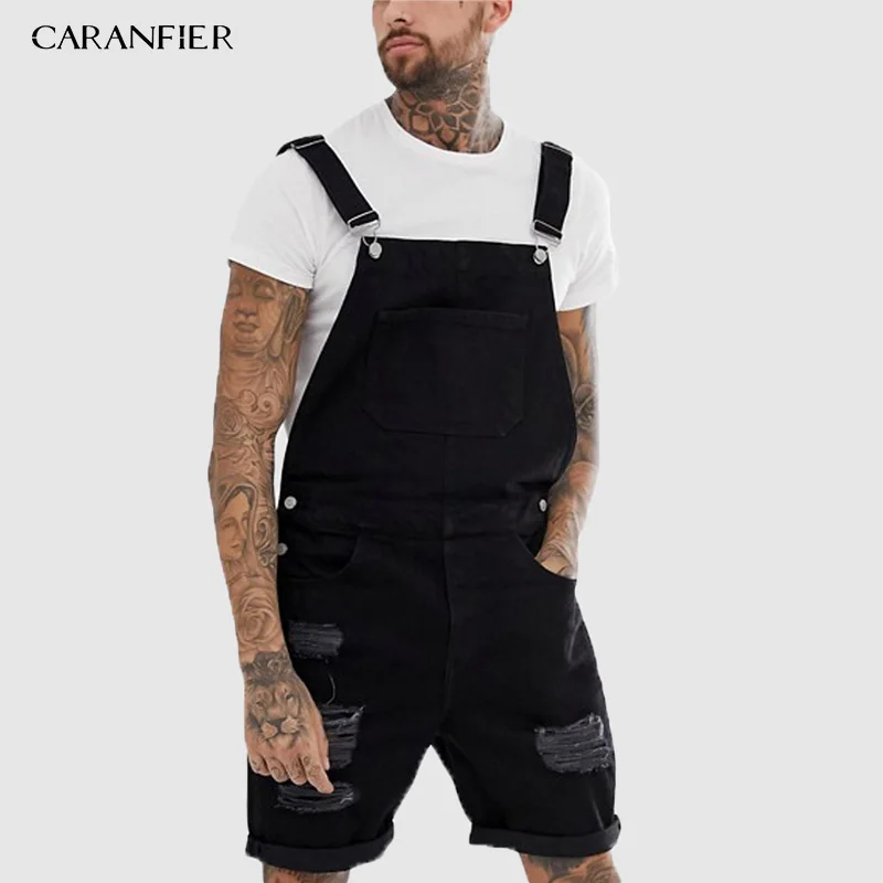Мужские рваные джинсовые шорты CARANFIER синие черные короткие комбинезоны модные