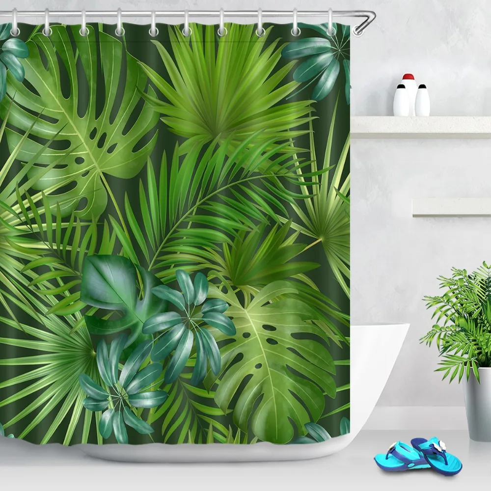 LB зеленая душевая занавеска Monstera с рисунком пальмы банана Листьев тропических