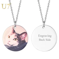 u7 personalized custom photo pictures image pendant necklaces for women jewelry stainless steel engraved both side tag n1129
