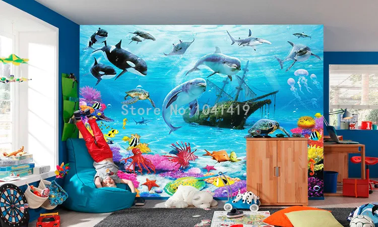3D мультфильм подводный мир Настенные обои персонализированные настройки детской комнаты экологически чистые влагостойкие фото обои