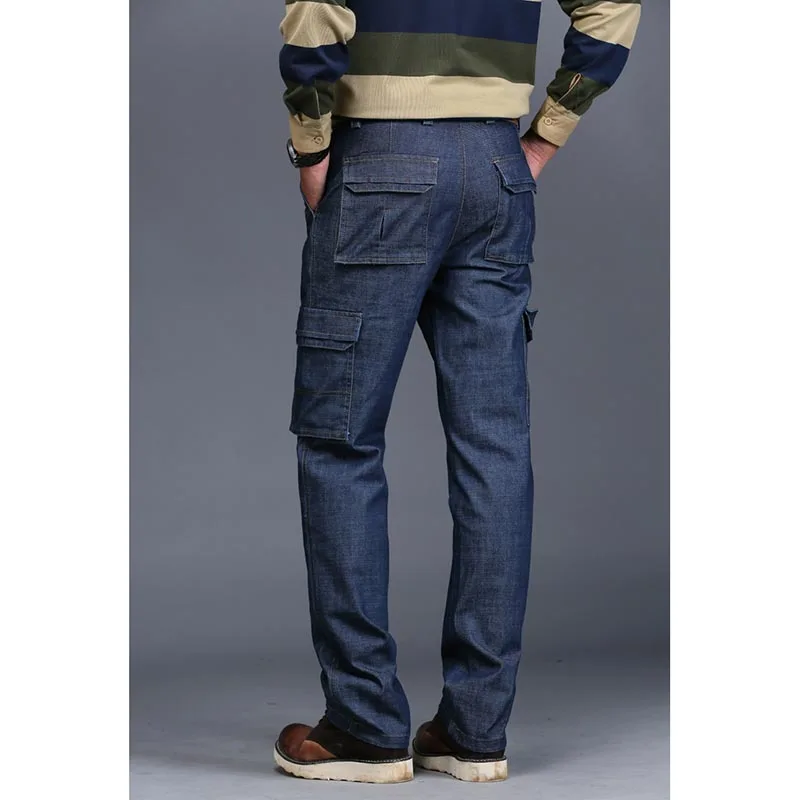 New Brand Military Jeans Denim Pants Men Cotton Cargo Loose Baggy Pockets Straight Trousers Autumn Winter Bottoms | Мужская одежда