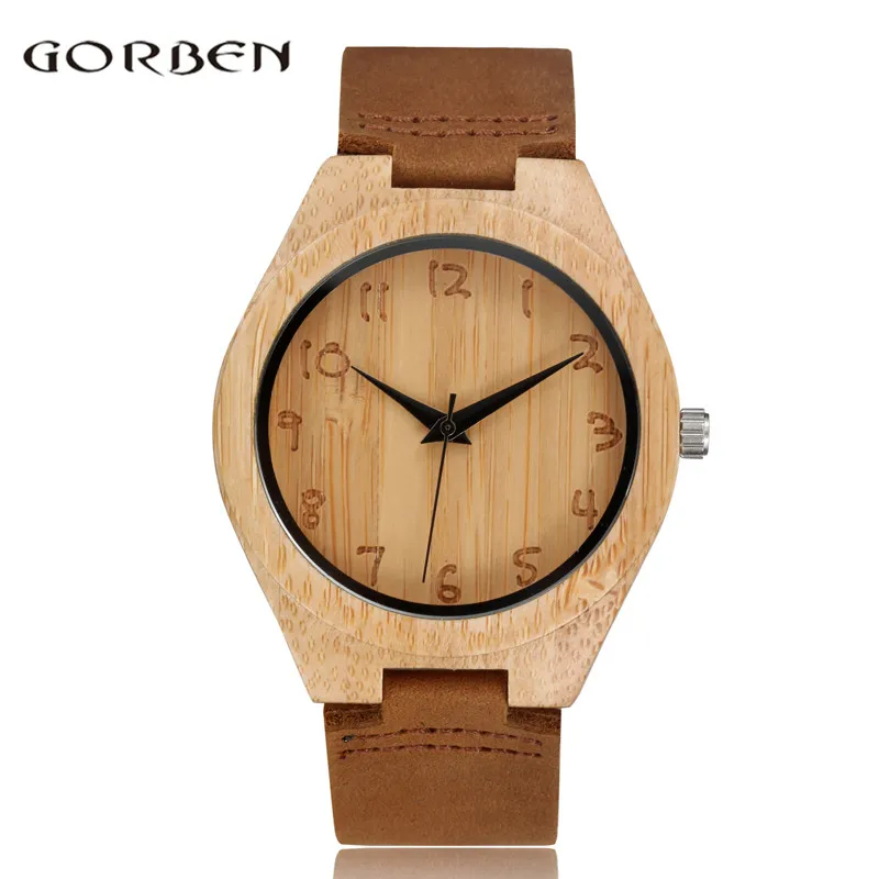 Gorben брендовые простые бамбуковые аналоговые кварцевые деревянные скульптурные