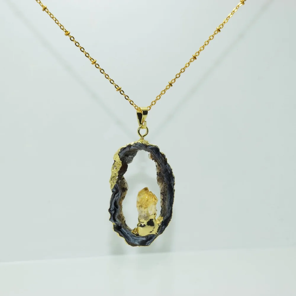 Free From Slab Rough Slice stone necklace for girl Raw quartz crystal natural geode druzy pendant women gift | Украшения и