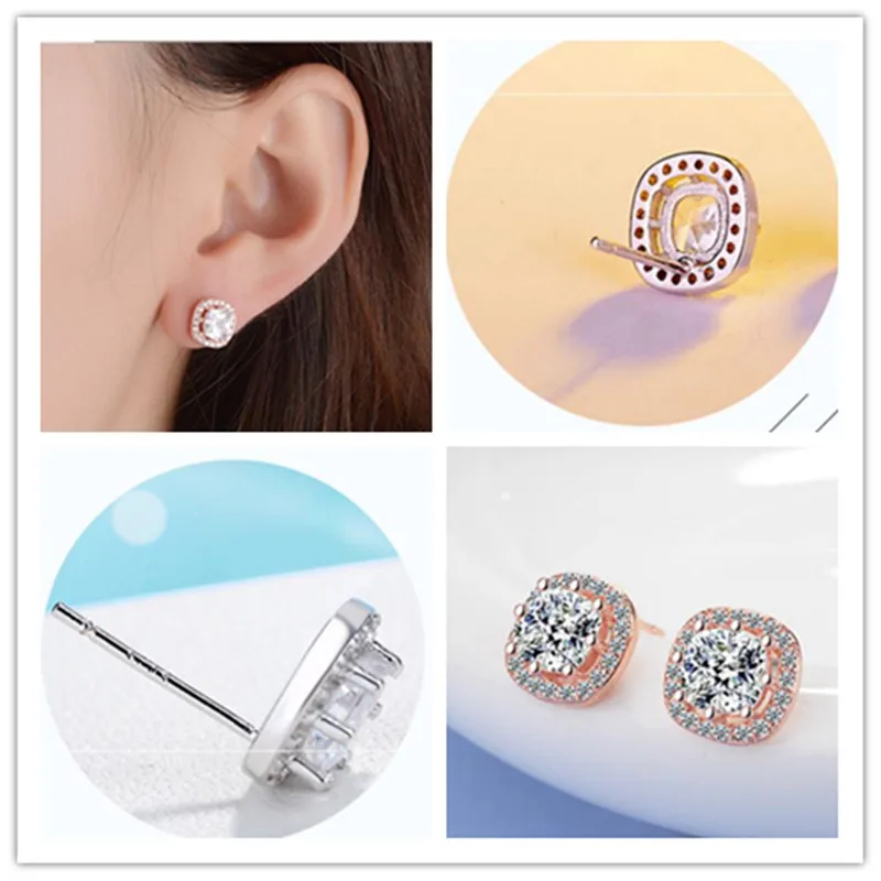 TJP Shining Clear Crystal CZ Stones Girl Stud Earrings Jewelry Fashion Silver 925 For Women Lady Popular Birthday Gift | Украшения и