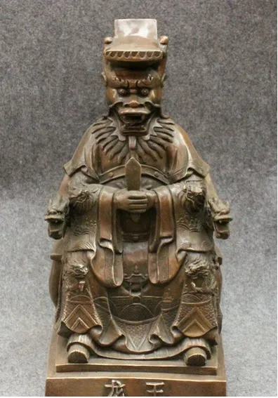 YM 318 16" Folk Chinese Bronze Copper Dragon Heaven King God Lord Sitting Chair Statue | Дом и сад