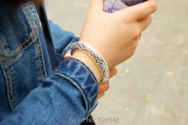 925 sterling silver bangle South Korea women fashion jewelry hollow-out decorative pattern.surface of the bulge.New style. | Украшения и