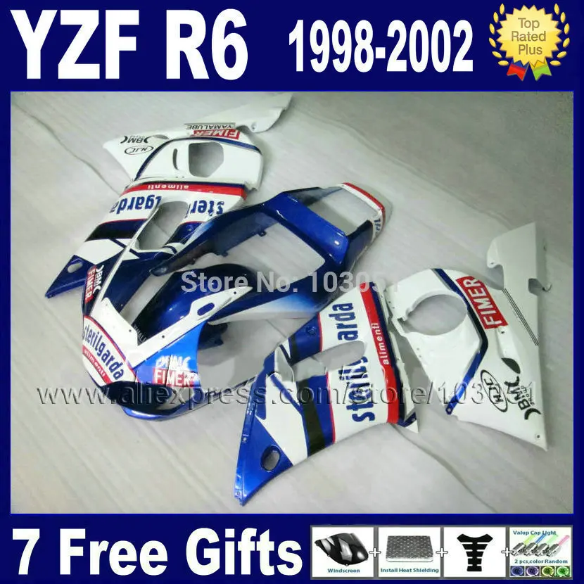 Комплект обтекателей для мотоцикла на заказ YAMAHA YZF R6 1998 1999 2001 2002 белый синий 02 01 00 99
