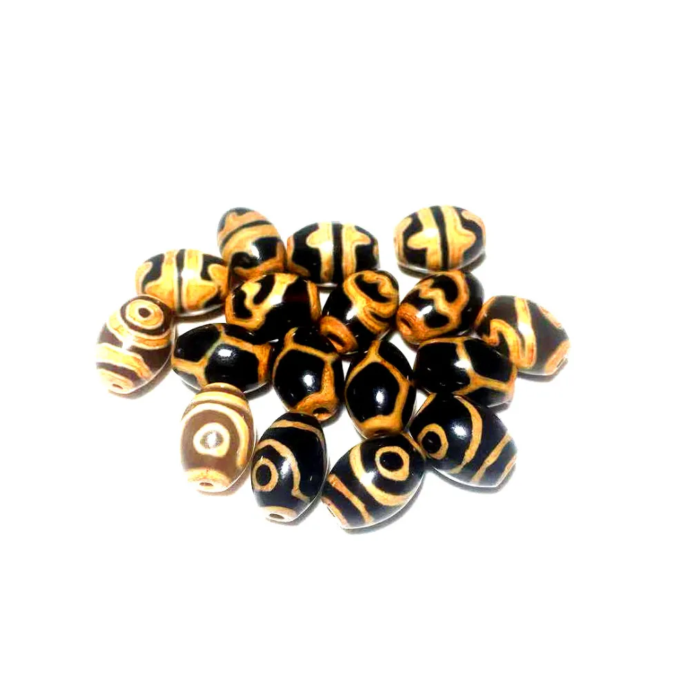 

1pcs/lot Agate beads black earthen gold line DZI 10*14mm double tiger teeth 2 eyes lotus men&women jewelry DIY Free Shipping