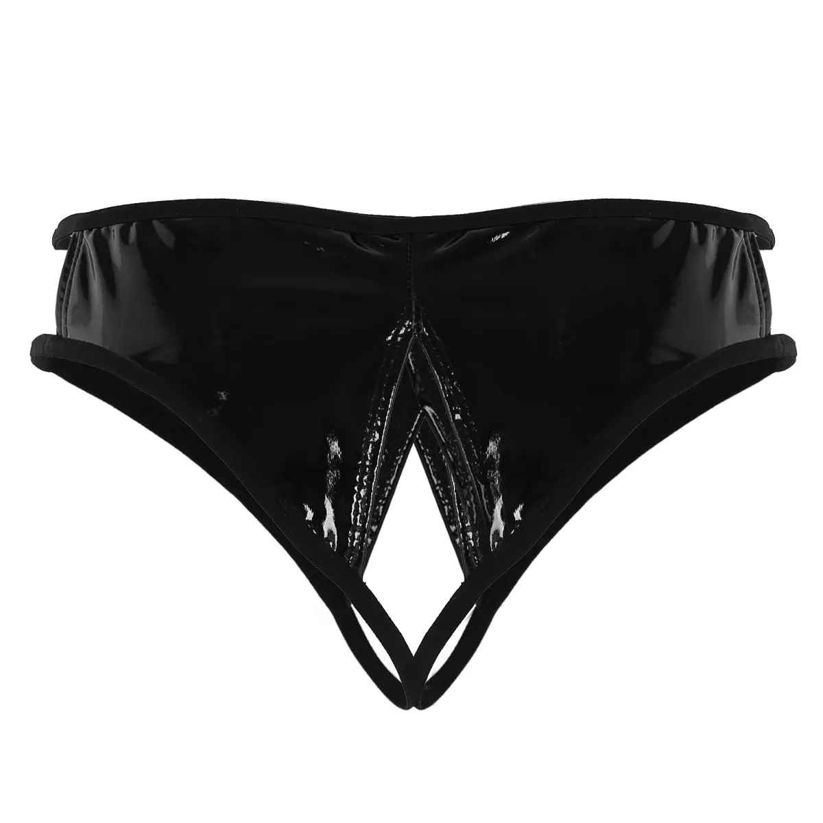Женское нижнее белье Wet Look из искусственной кожи пикантный трусики кружевное нижнее белье Tanga низкая посадка мини открытый промежность Трусы целомудрия нижнее белье