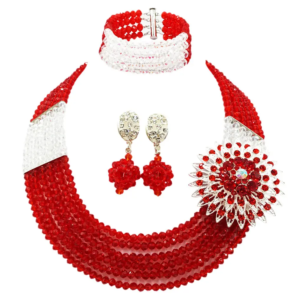 Модное ожерелье красный прозрачный AB нигерийские Свадебные африканские бусины