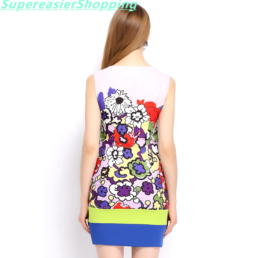 Nuoxin 2017 Casual Summer Women Floral Print Dress O-Neck Sleeveless Sheath Short Mini Pencil Dresses Party Vestido Feminino | Женская