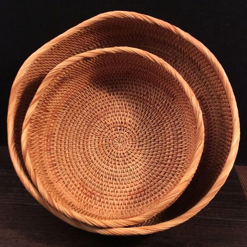 2 шт./лот корзина для хранения ручной работы плетеная круглая светло коричневая