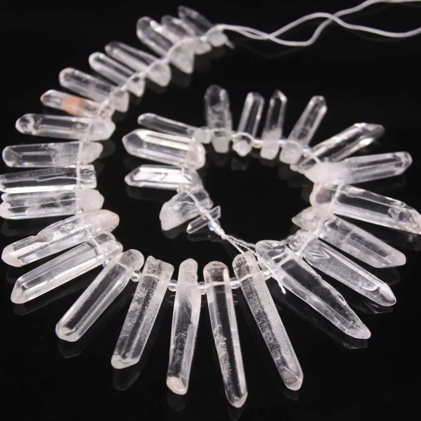 

Polished Clear Crystal Quartz Stick Graduated Point Pendants,Raw Crystals Top Drilled Quartz Spike Graduated Beads Necklace